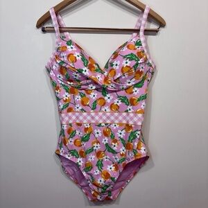 Draper James Lands End Womens Pink Orange Floral One Piece Swimsuit Beach Size 8